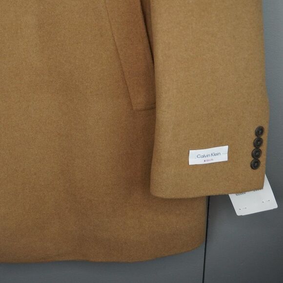 Calvin Klein Prosper Wool Blend X-Fit Slim Fit Overcoat Coat in Camel size 48Reg - Picture 8 of 16